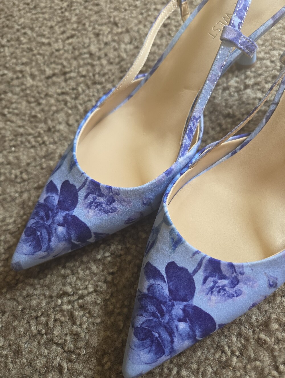 Nine West Perywinkle and Navy Floral Pointed Slingback Heels - Picture 2 of 6